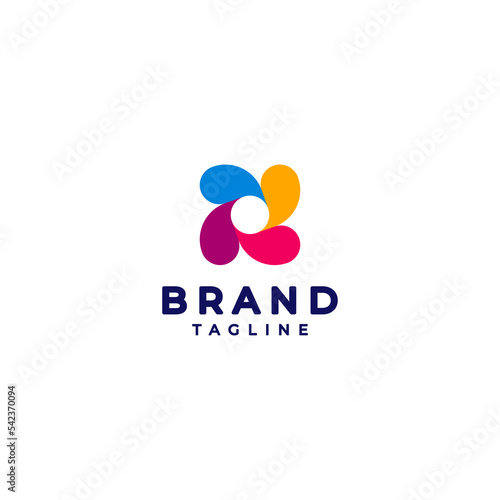 Minimalist Colorful Rotating Propeller Icon Logo Design. Thick, circular wavelines of color emerge from the white circle in the center.