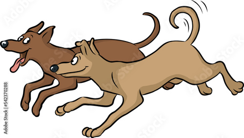 niedliche junge Hunde rennen fröhlich nebeneinander her