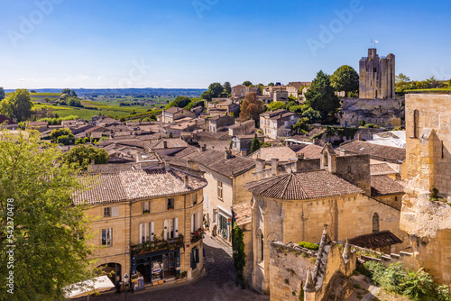 France, Nouvelle-Aquitaine, Saint-Emilion, View of houses in historic town photo