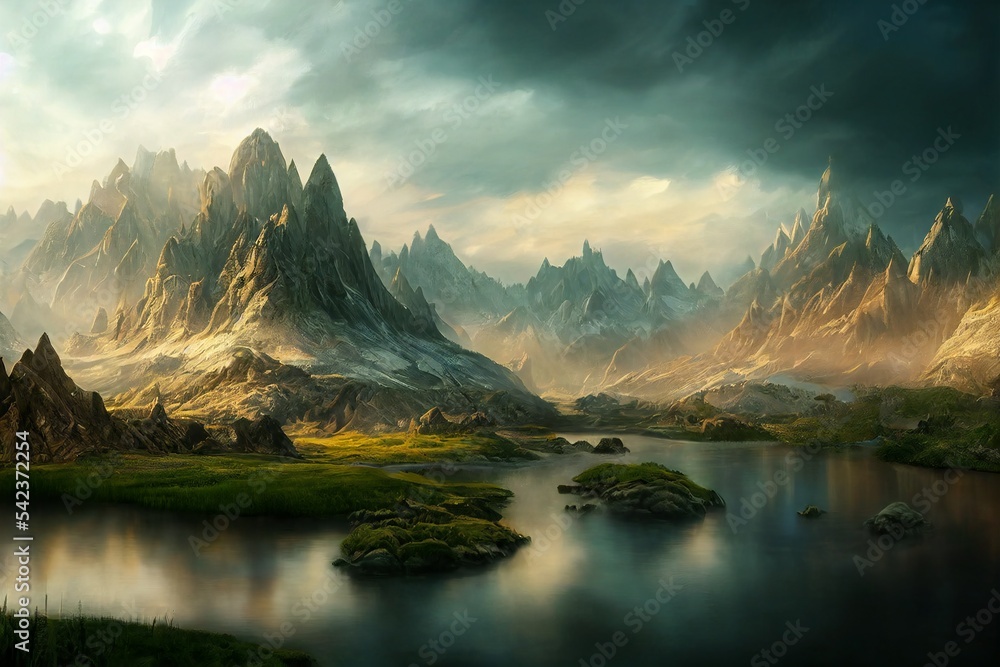 Fantasy mountains illustration