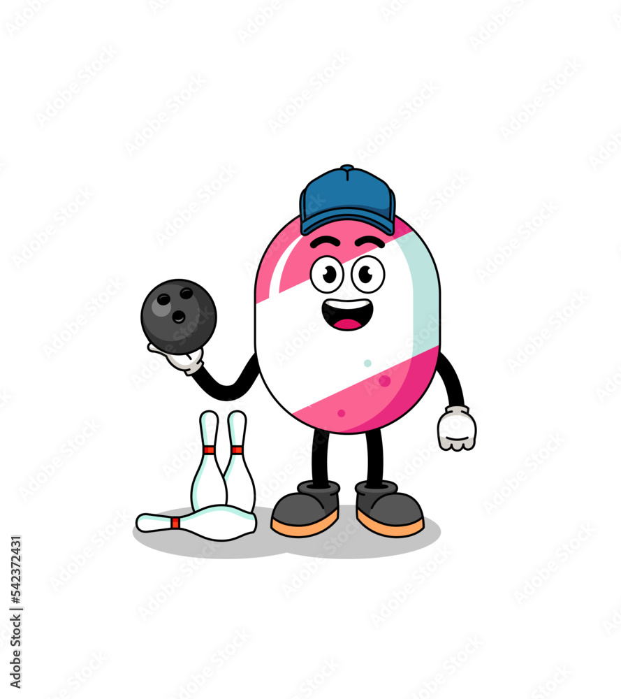 Mascot of candy as a bowling player Mascot of candy as a bowling player