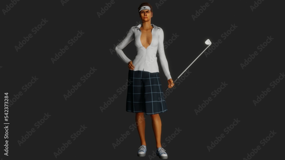 Young beautiful girl in golf clothes with a golf club in her hand Young beautiful girl in golf clothes with a golf club in her hand