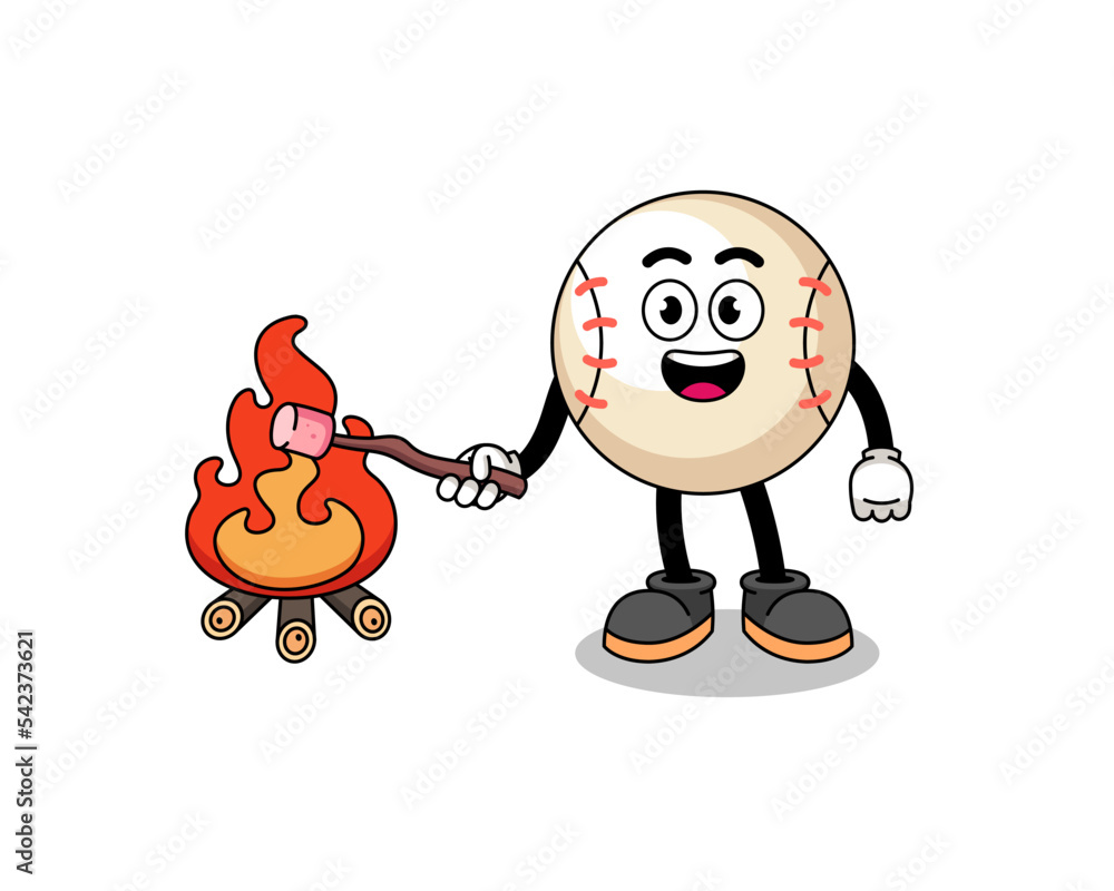 Illustration of baseball burning a marshmallow Illustration of baseball burning a marshmallow
