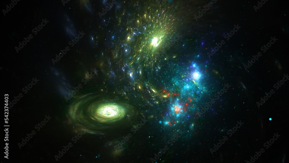 Cosmic nebula in space among stars and galaxies. Gas dust clouds nebula in outer space. Birth and expansion of universe. Formation of stars and planets from the nebula. 3d render Cosmic nebula in space among stars and galaxies. Gas dust clouds nebula in outer space. Birth and expansion of universe. Formation of stars and planets from the nebula. 3d render