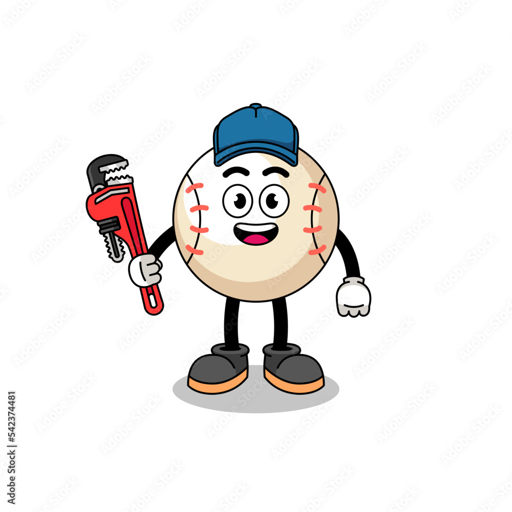 baseball illustration cartoon as a plumber