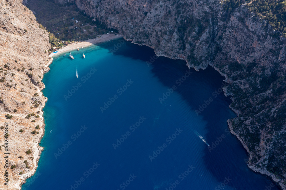 Aerial view from beautiful beach in Turkey, Butterfly Valley