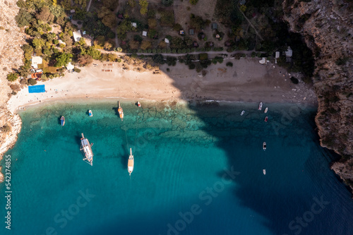 Fototapeta Naklejka Na Ścianę i Meble -  Aerial view from beautiful beach in Turkey, Butterfly Valley