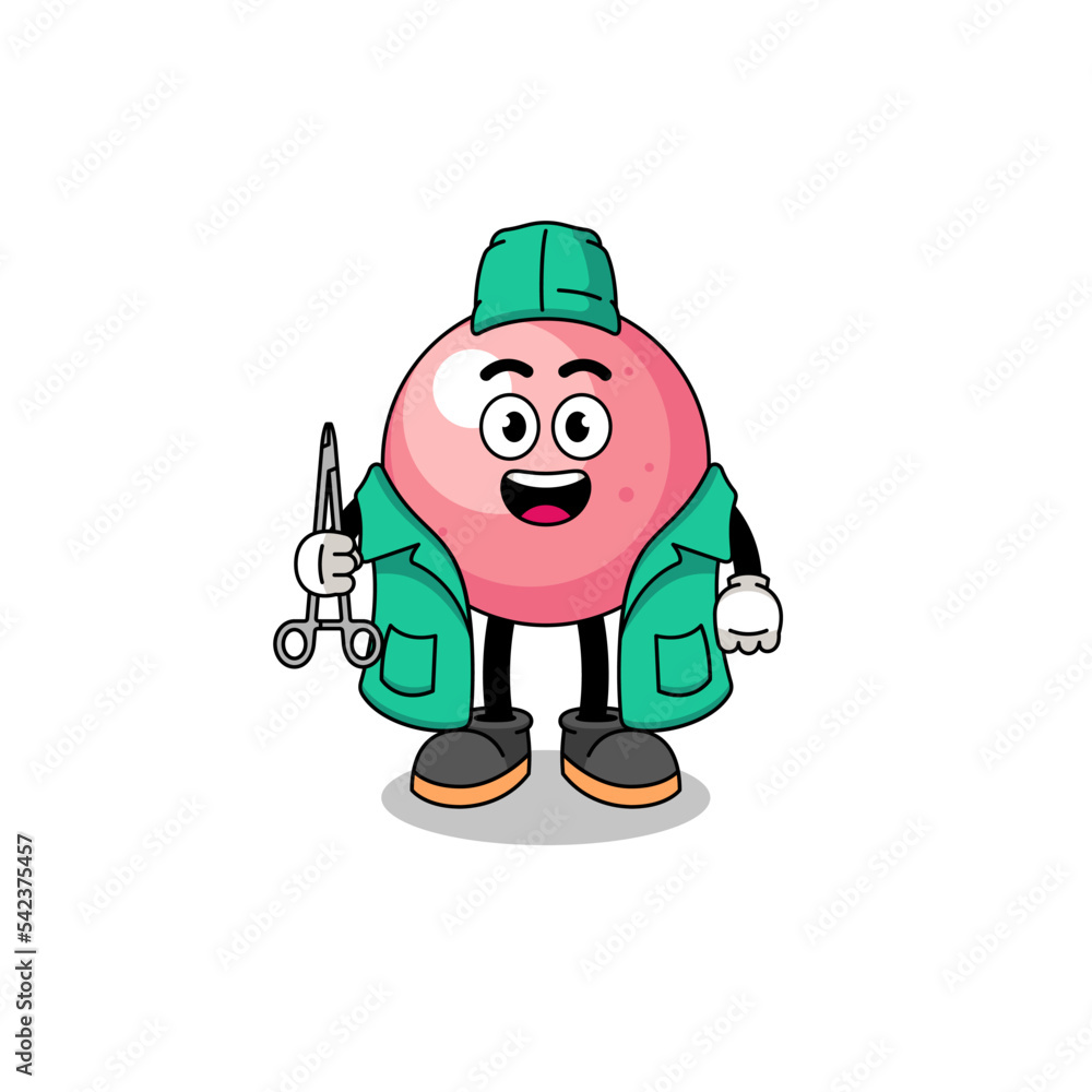 Illustration of gum ball mascot as a surgeon