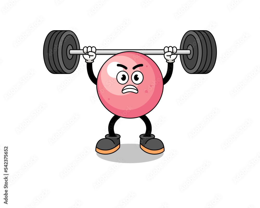 gum ball mascot cartoon lifting a barbell gum ball mascot cartoon lifting a barbell