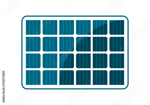 Blue solar cell or solar panel grid module sun energy power generate electricity environmentally friendly clean energy flat vector icon design.