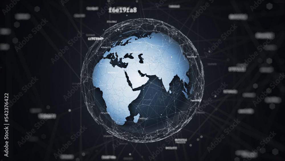 Earth globe in night time surrounded by digital noise Earth globe in night time surrounded by digital noise