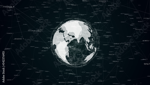 Earth globe in night time surrounded by digital noise