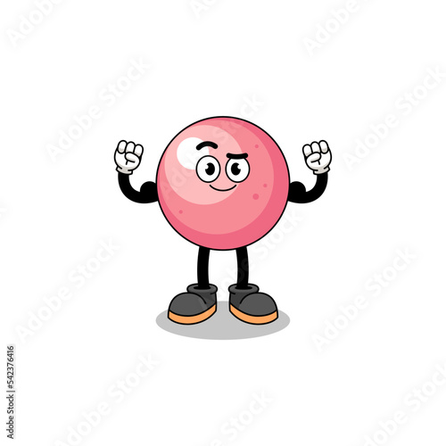 Mascot cartoon of gum ball posing with muscle