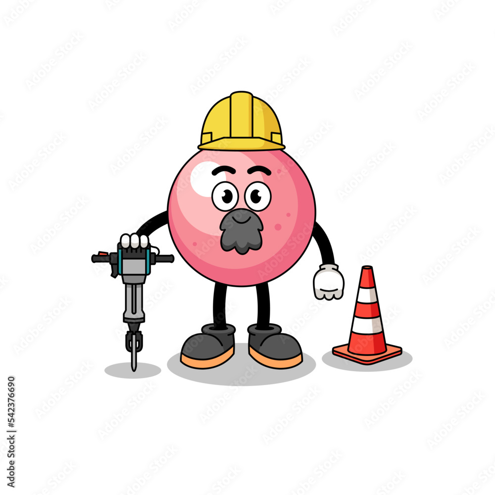 Character cartoon of gum ball working on road construction Character cartoon of gum ball working on road construction