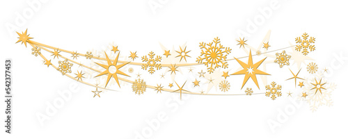 Christmas decoration - Golden Snowflakes and Stars Border on transparent background - 3D Illustration