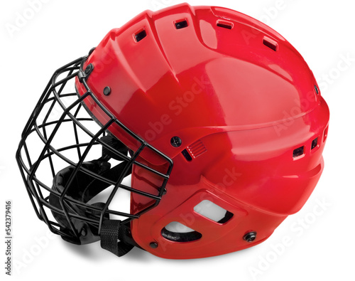 Photography Red Ice Hockey Helmet with Cage, Isolated on Transparent Background