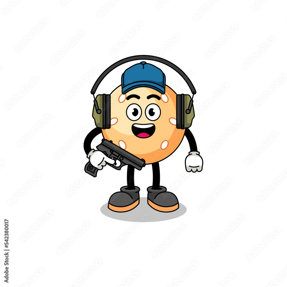 Character mascot of sesame ball doing shooting range Character mascot of sesame ball doing shooting range