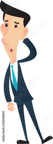 Character businessman posture doubt lean forward.
