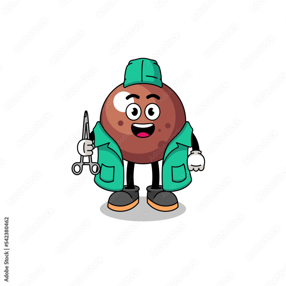 Illustration of chocolate ball mascot as a surgeon