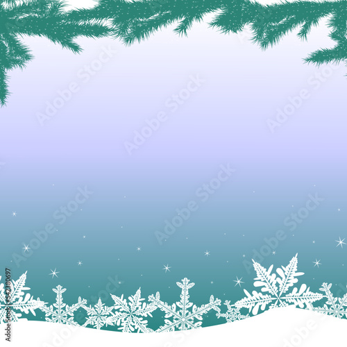 Vector christmas background with fir branches and snowflakes