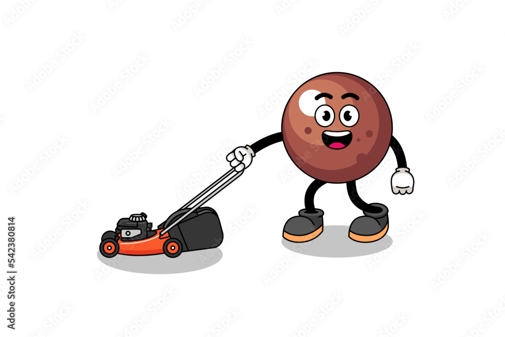 chocolate ball illustration cartoon holding lawn mower chocolate ball illustration cartoon holding lawn mower