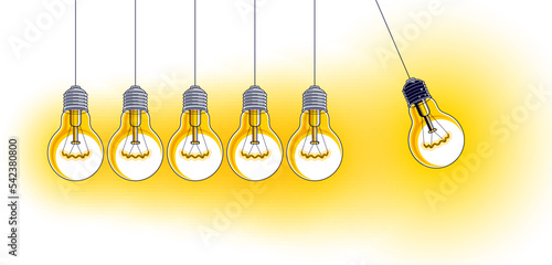 Light bulb Newton cradle pendulum idea, vector illustration.