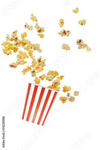 popcorn in a red paper cup, isolated on a white background