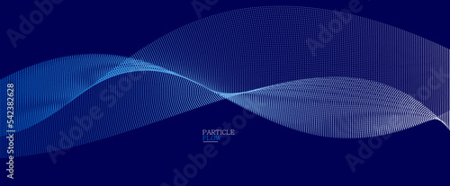 Dark blue airy particles flow vector design, abstract background with wave of flowing dots array, digital futuristic illustration, nano technology theme. photo