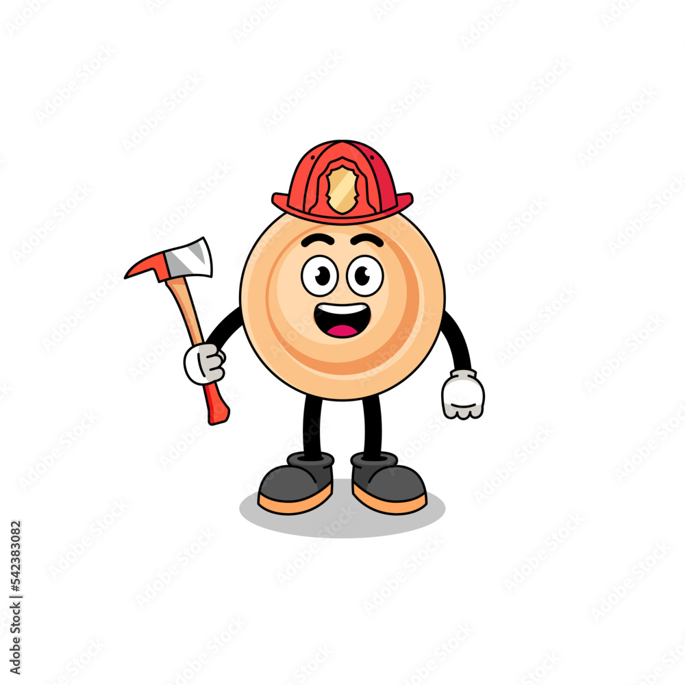 Fototapeta premium Cartoon mascot of button firefighter