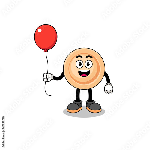 Cartoon of button holding a balloon