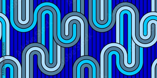Seamless pattern with twisted lines, vector linear tiling background, stripy weaving, optical maze, twisted stripes. Blue color design.