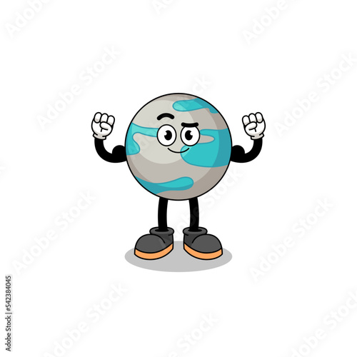 Mascot cartoon of planet posing with muscle