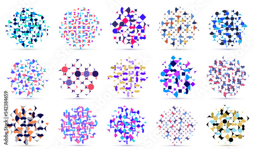 Abstract geometric designs big set vector pattern compositions, colorful 70s retro style templates art isolated over white, creative elegant backgrounds.