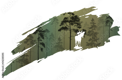 a fragment of the background with a forest and an elk for your design. Vector illustration	