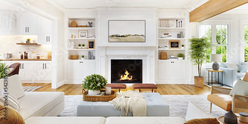 Fotografija Beautiful living room with fireplace