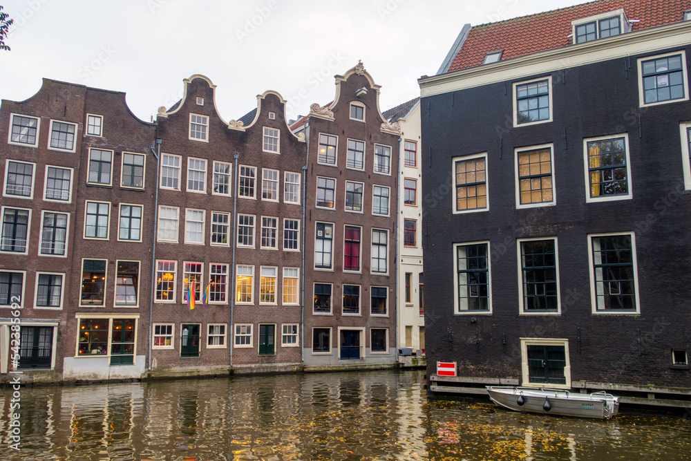 Amsterdam, Netherlands. October 2022. The Oudezijds voorburgwal on the Red Light District in Amsterdam.