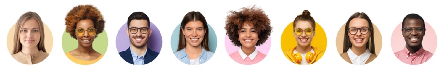 Collage of portrait and faces of group of young diverse people for profile picture