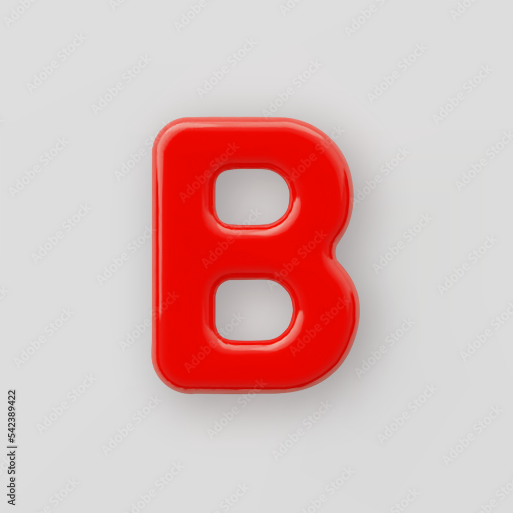 3D Red plastic uppercase letter B with a glossy surface on a gray background. 3D Red plastic uppercase letter B with a glossy surface on a gray background.