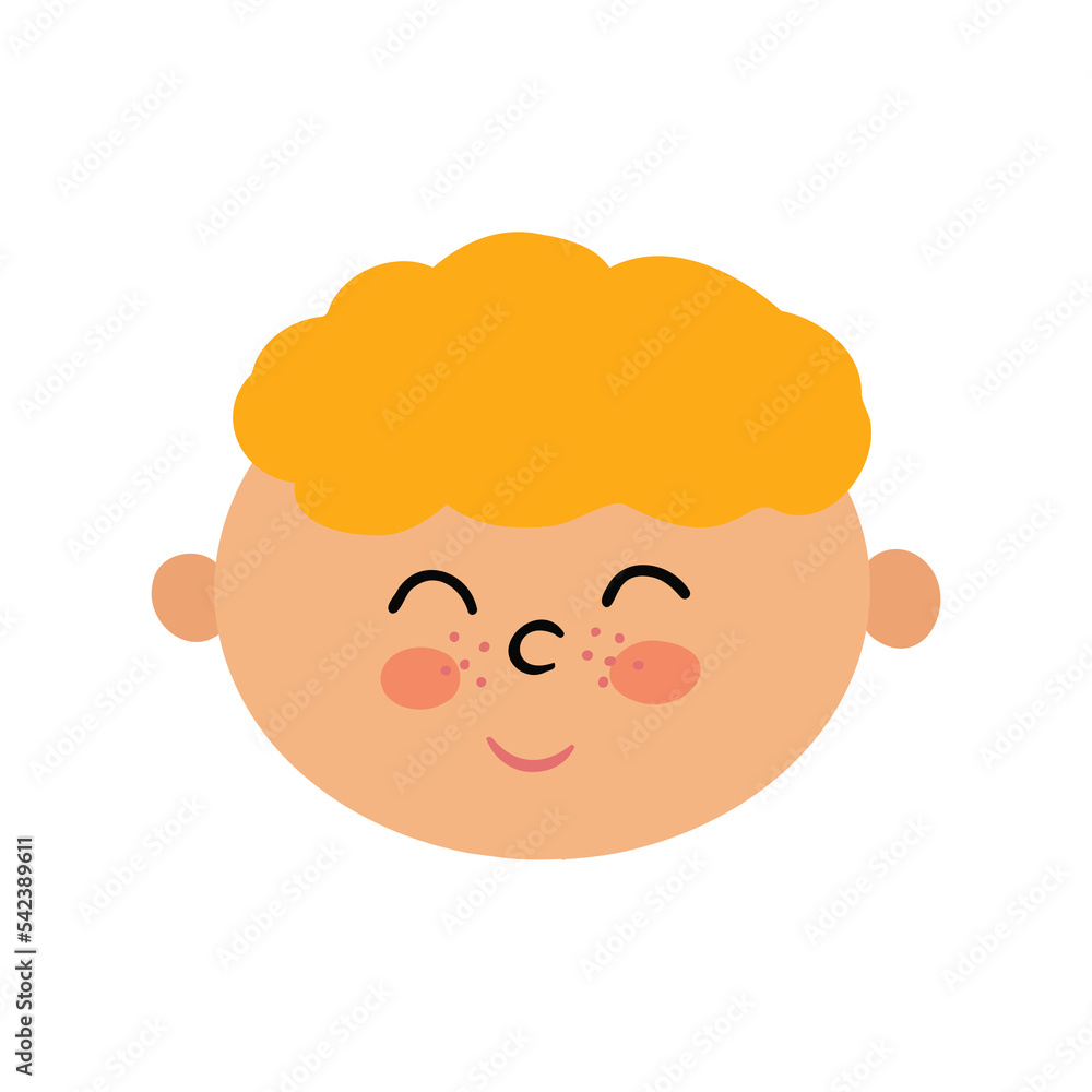 Little boy with blond curly hair. Vector Illustration for printing, backgrounds, covers and packaging. Image can be used for greeting card, poster, sticker and textile. Isolated on white background.