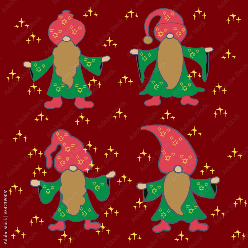 Naklejka premium christmas cookies little gnome, gnome,wizard,leprechaun christmas pattern set of christmas elements pattern with stars
