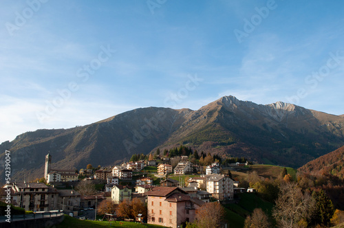 Aerial View of Zambla Bassa Mountain Village in Autumn, Italian Alps 