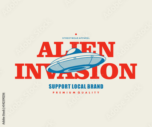 Vintage illustration of ufo t shirt design, vector graphic, typographic poster or tshirts street wear and Urban style