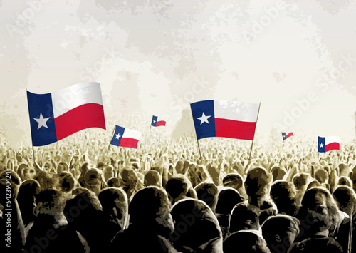Crowd with the flags of Texas, people cheering national team of Texas. Ai generated illustration of crowd.