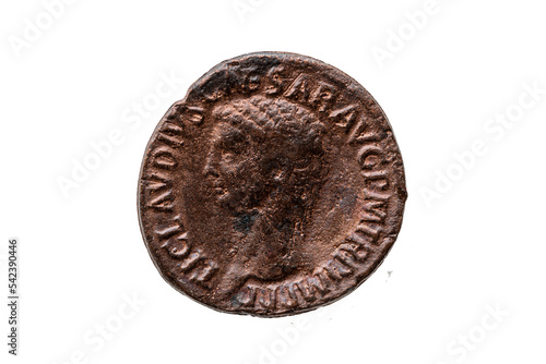 Roman As Replica Coin of Roman Emperor Claudius 10 BC- 54 AD, png stock photo file cut out and isolated on a transparent background photo