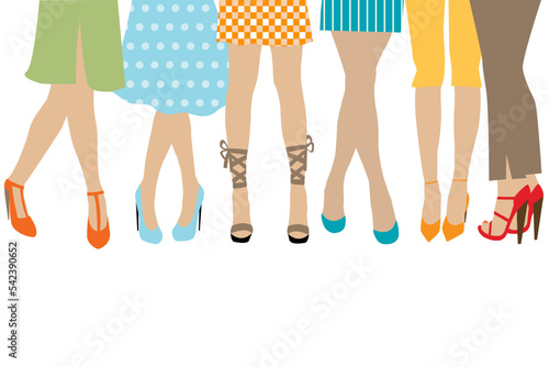 Casual fashion concept with group of women standing in row