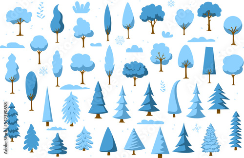 set of cartoon park and forest winter trees