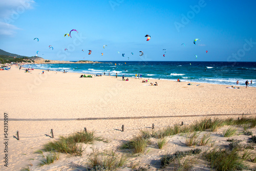 Kitesurfer in Chia bay, Domus de Maria, Sardinia, Italy