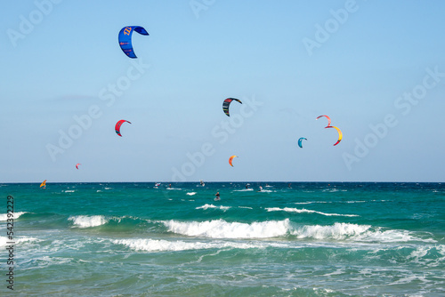 Kitesurfer in Chia bay, Domus de Maria, Sardinia, Italy