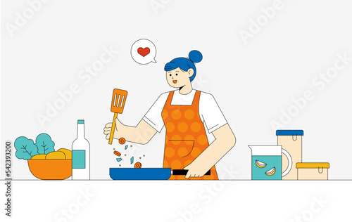 주부, 쿠킹 클래스, 요리 캐릭터 일러스트