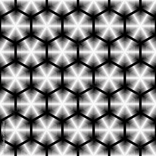 Geometric seamless pattern with black and white geometric strips hexagon 3d pattern for wall decoration. Vector illustration. Background for wall decoration
